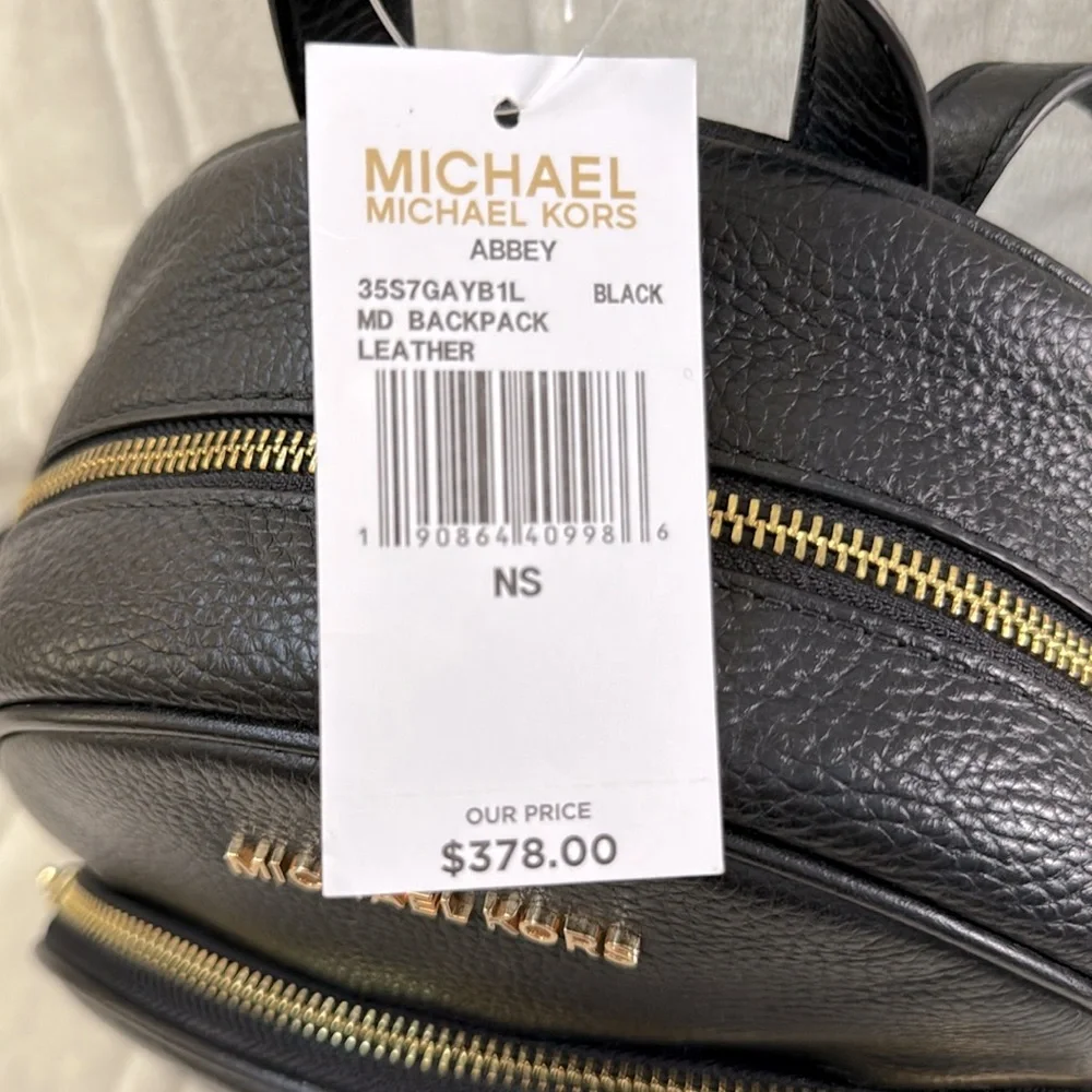 Michael Kors Abbey Medium Pebbled Leather Backpack Black